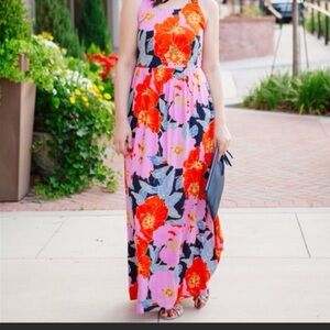 LOFT Full Bloom Purple Multicolor Cross Back Maxi Dress 0 Petite